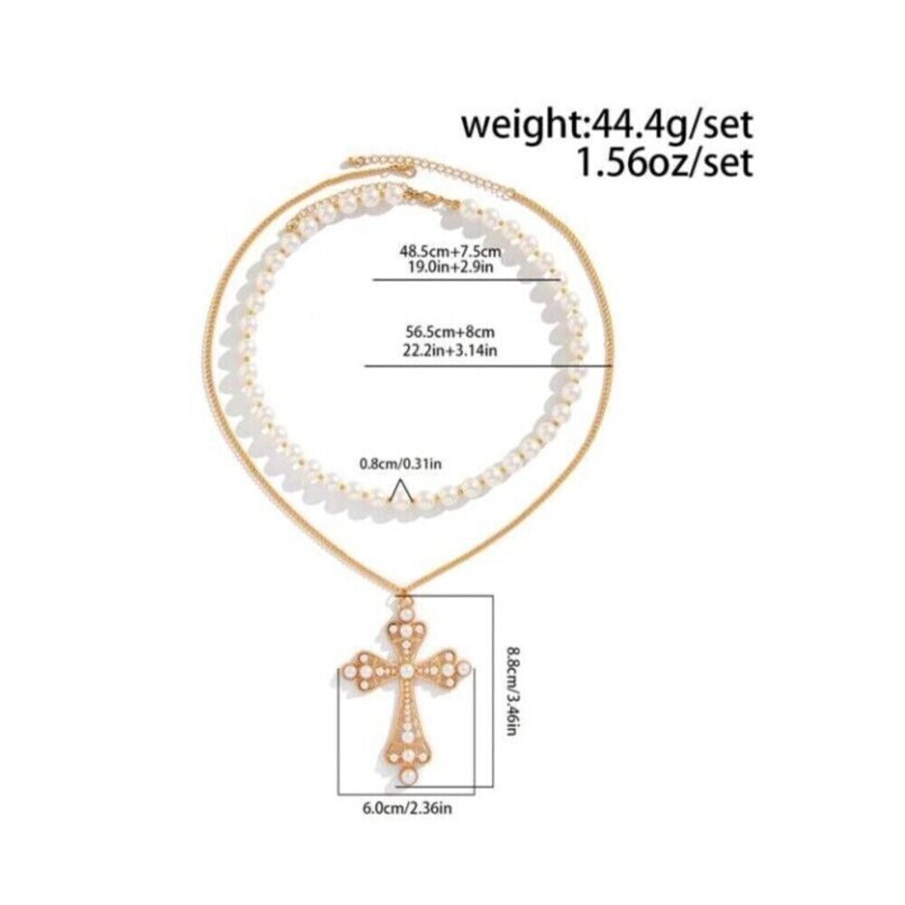 2 piece Vintage Style Cross & Faux Pearl Pendant Necklace - Picture 8 of 8